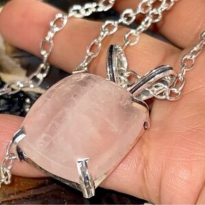 Dainty Pink Rose Quartz Pendant 1 1/4”